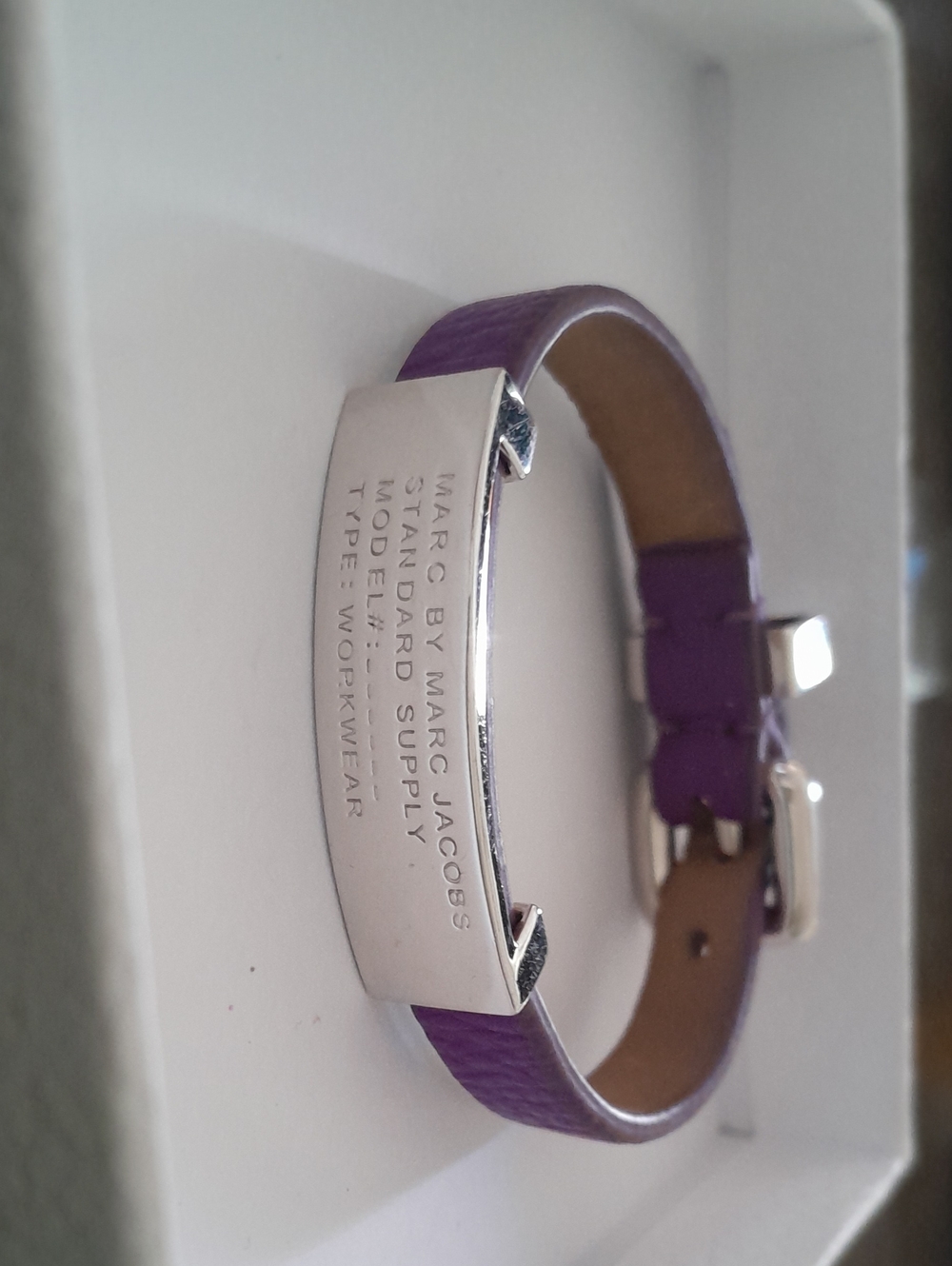 Marc by Marc Jacobs Purple Leather ID Bracelet with Silver Plaque **no Box**